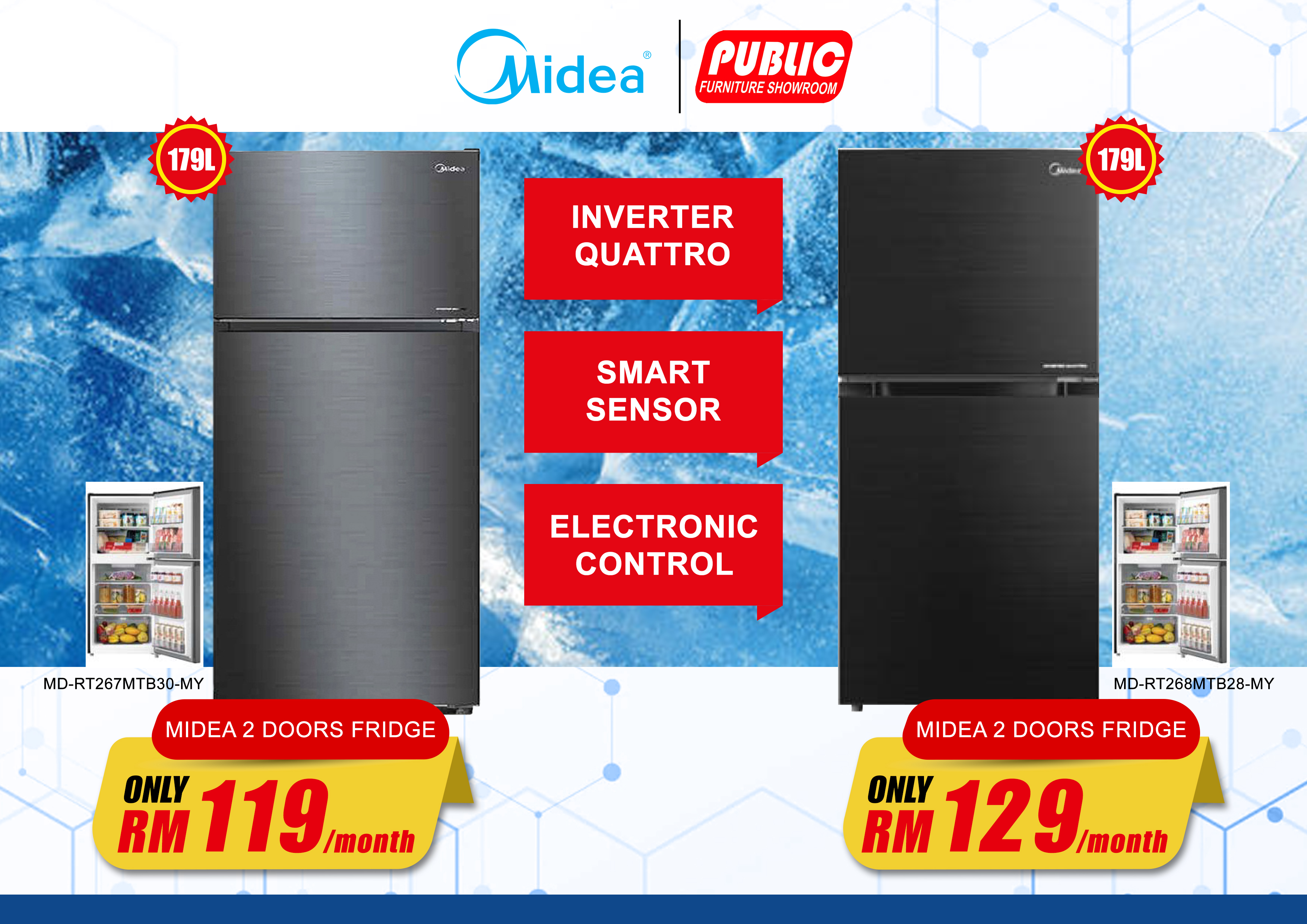 MIDEA 2 DOOR FRIDGE 179L